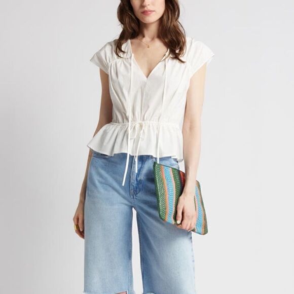Rails NWT Savi Cotton Blend Peplum Blouse White Size L - Picture 2 of 16